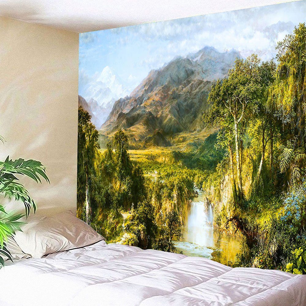 

Foggy Mountains River Printed Hanging Waterproof Tapestry, Green