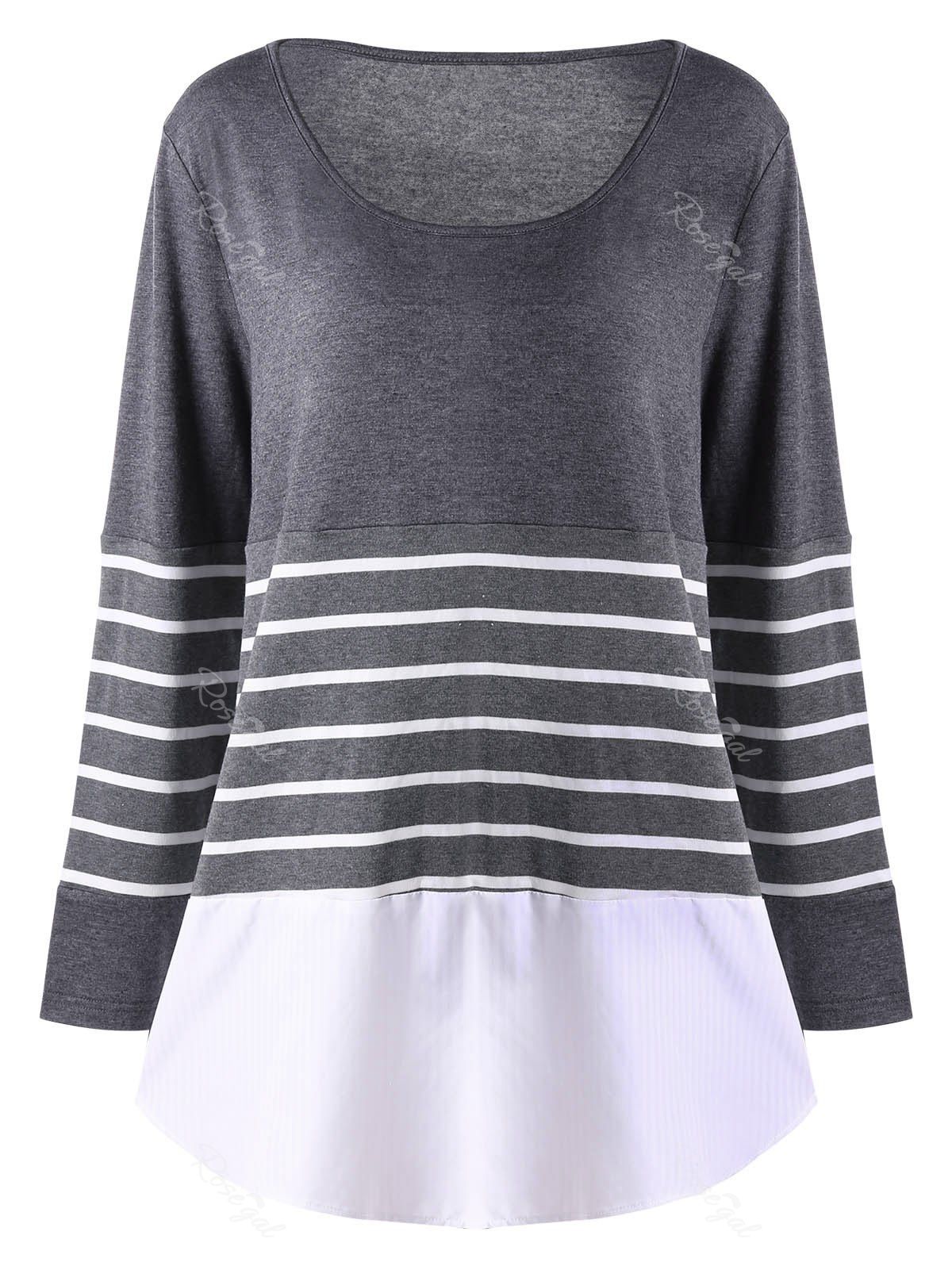 

Plus Size Striped Long Sleeve Top, Gray