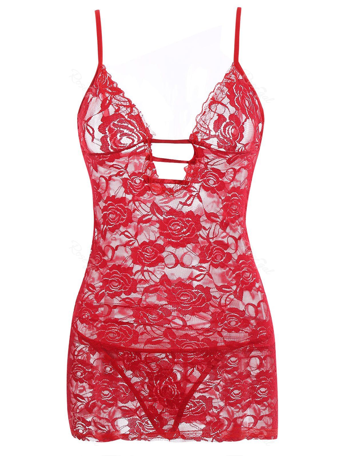 

See Through Lace Plus Size Babydoll, Red