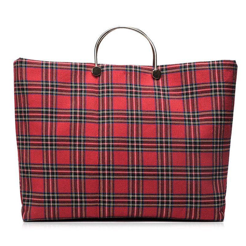 

Tartan Color Block Canvas Handbag, Red