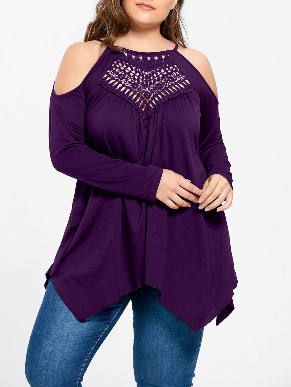 

Plus Size Openwork Cold Shoulder Tee, Concord