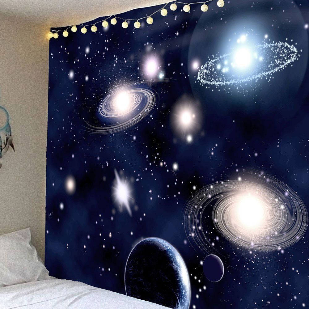 

Galaxy Planet Pattern Waterproof Wall Art Tapestry, Purplish blue