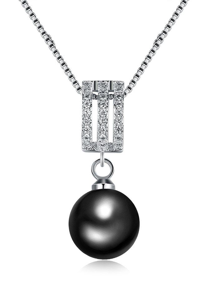 

Rhinestone Black Faux Pearl Collarbone Necklace, Silver