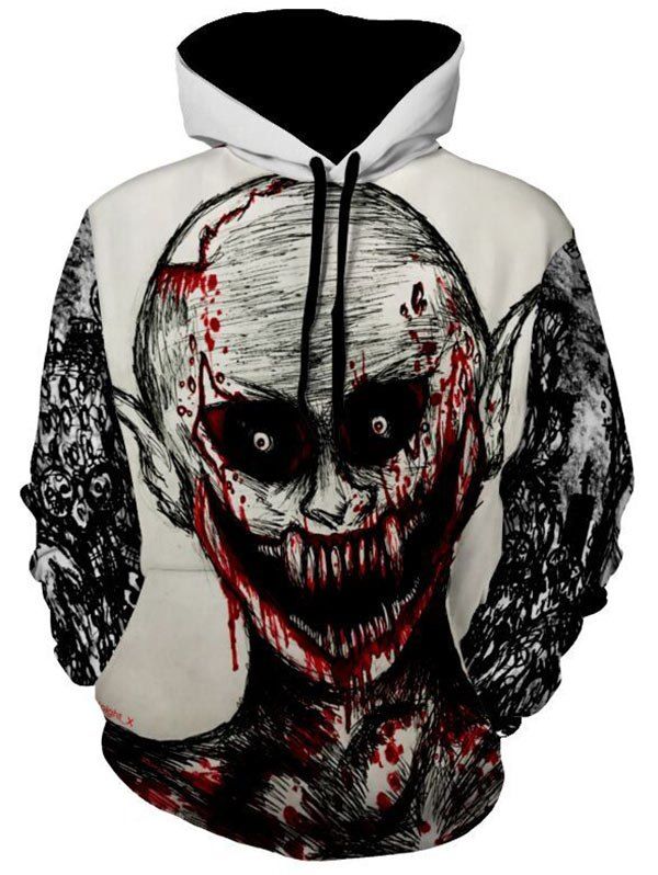 

Kangaroo Pocket Devil Print Halloween Hoodie, White
