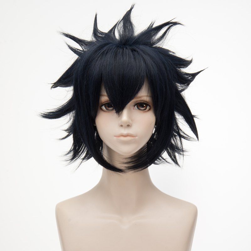 

Short Fluffy Straight Tail Upwards AUTO Leishi Cosplay Anime Wigs, Ink blue