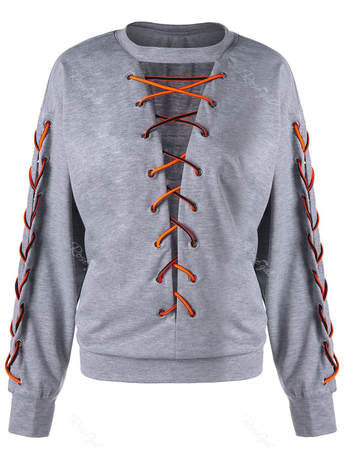 

Plus Size Low Cut Lace Up Sweatshirt, Light grey
