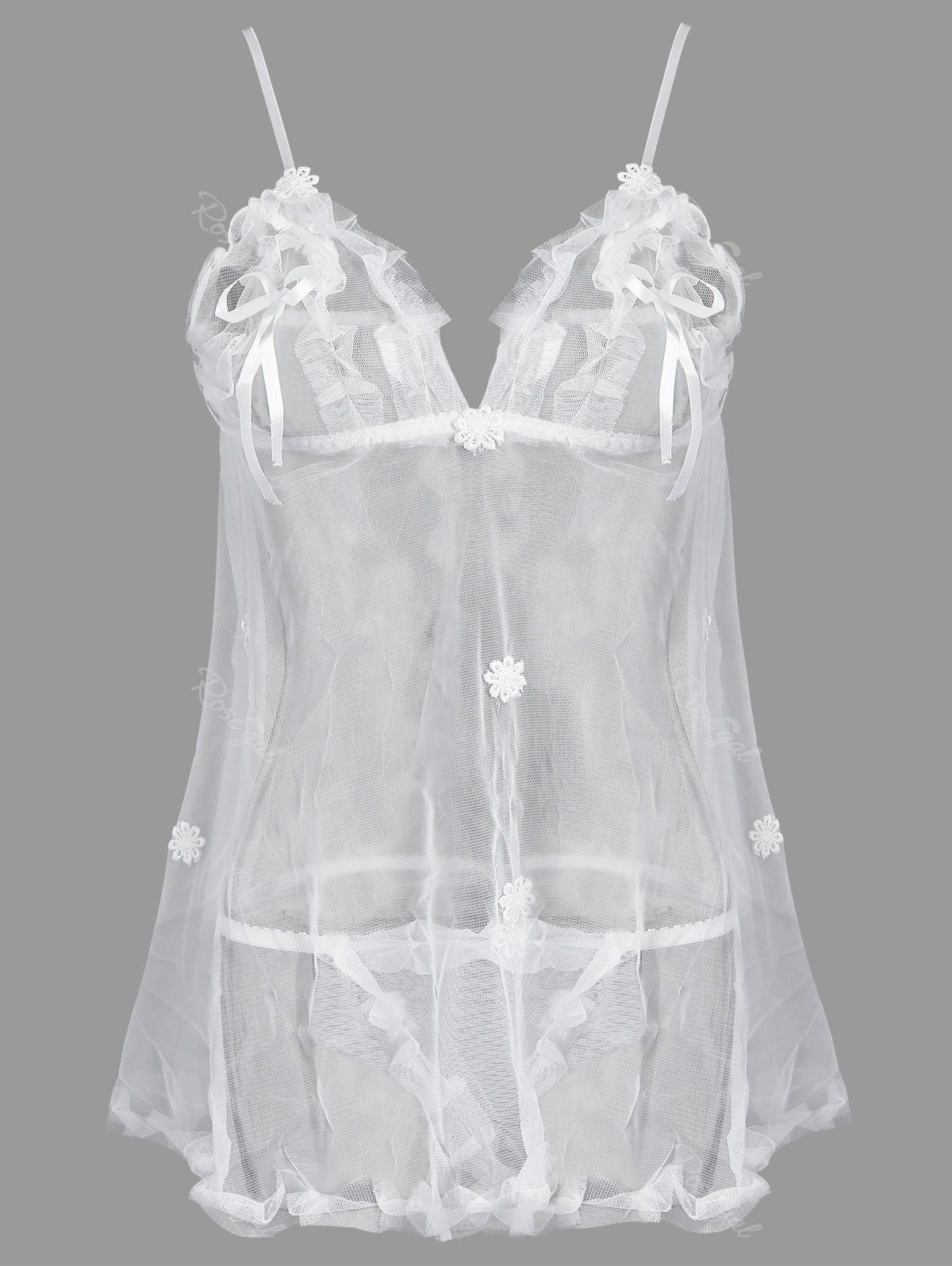 

See Through Plus Size Babydoll with Applique, White