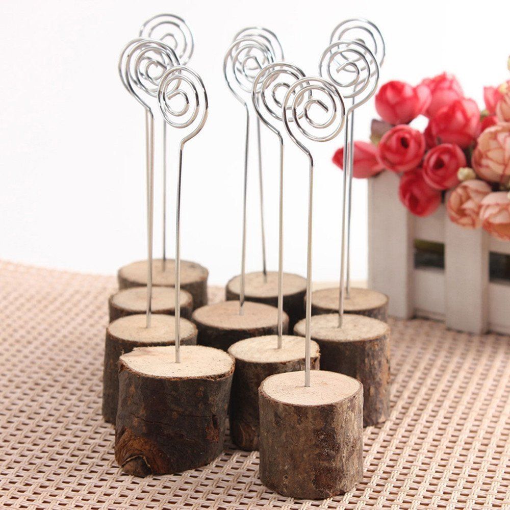 

10 Pcs Wood Table Card Number Holders, Brown