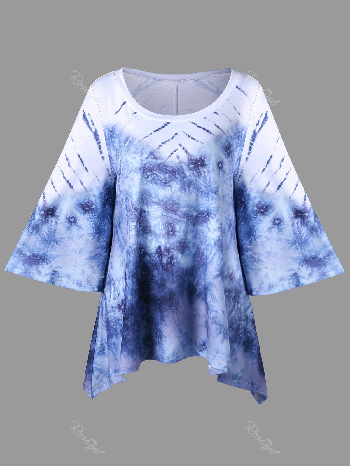 

Asymmetric Plus Size Tie Dye Print Top, Blue