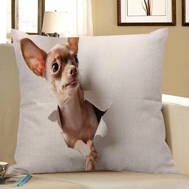 

3D Through Wall Dog Printed Pillow Case, Beige