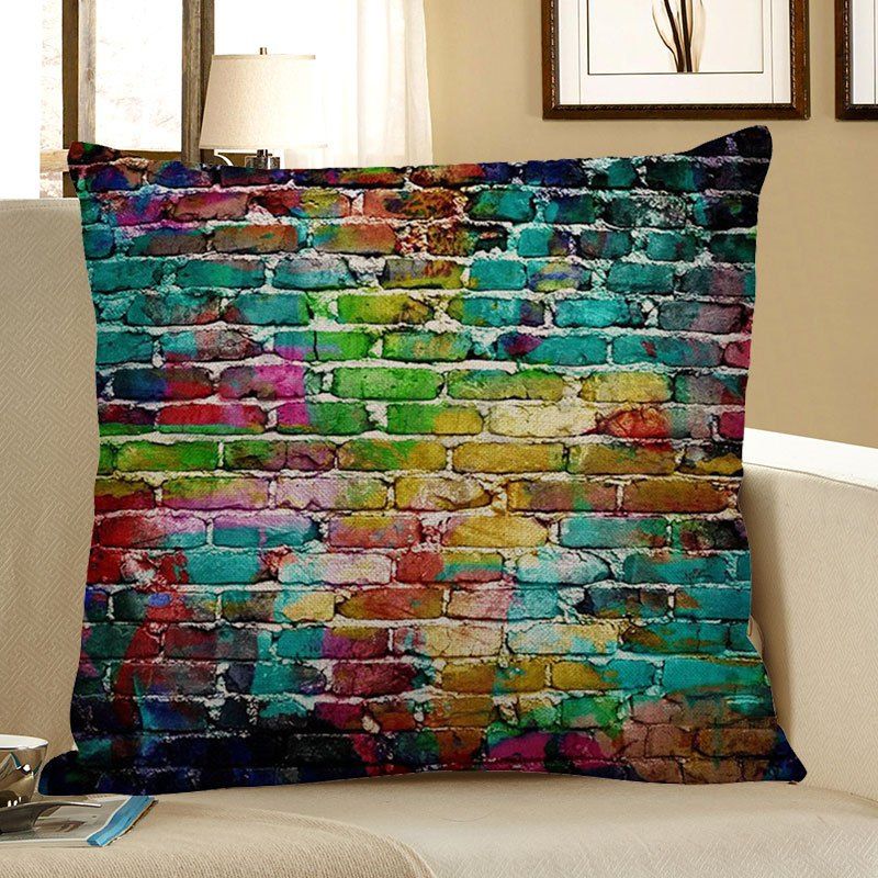 

Chromatic Brick Pattern Square Pillow Case, Colorful