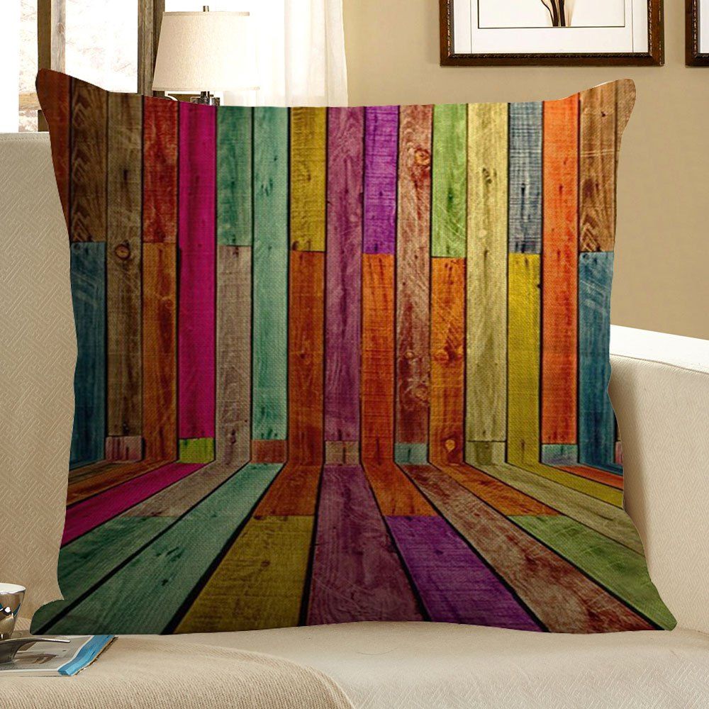 

Colorful Wood Pattern Square Pillow Case