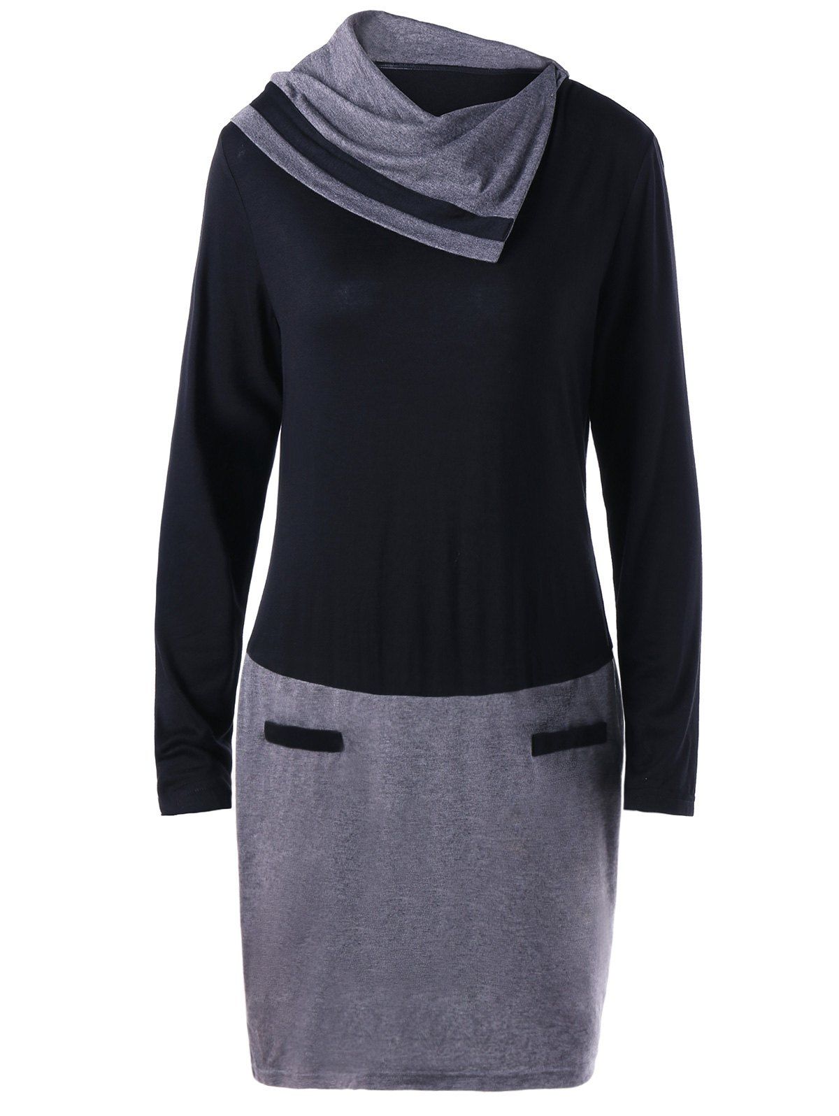 

Long Sleeve Plus Size Fitted Dress, Black and grey
