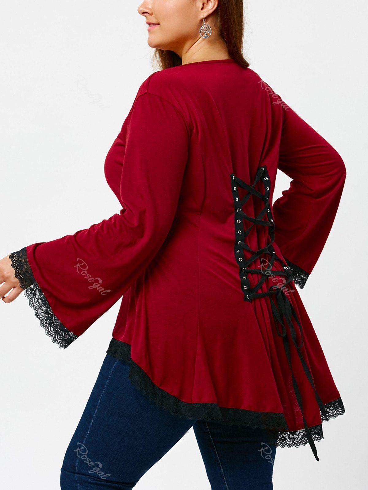 

Lace Up Plus Size High Low T-shirt, Red