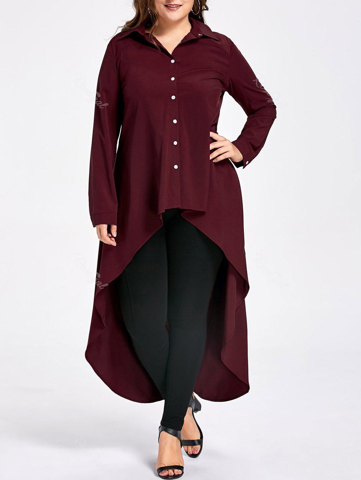 

Plus Size High Low Hem Extra Long Blouse, Deep red