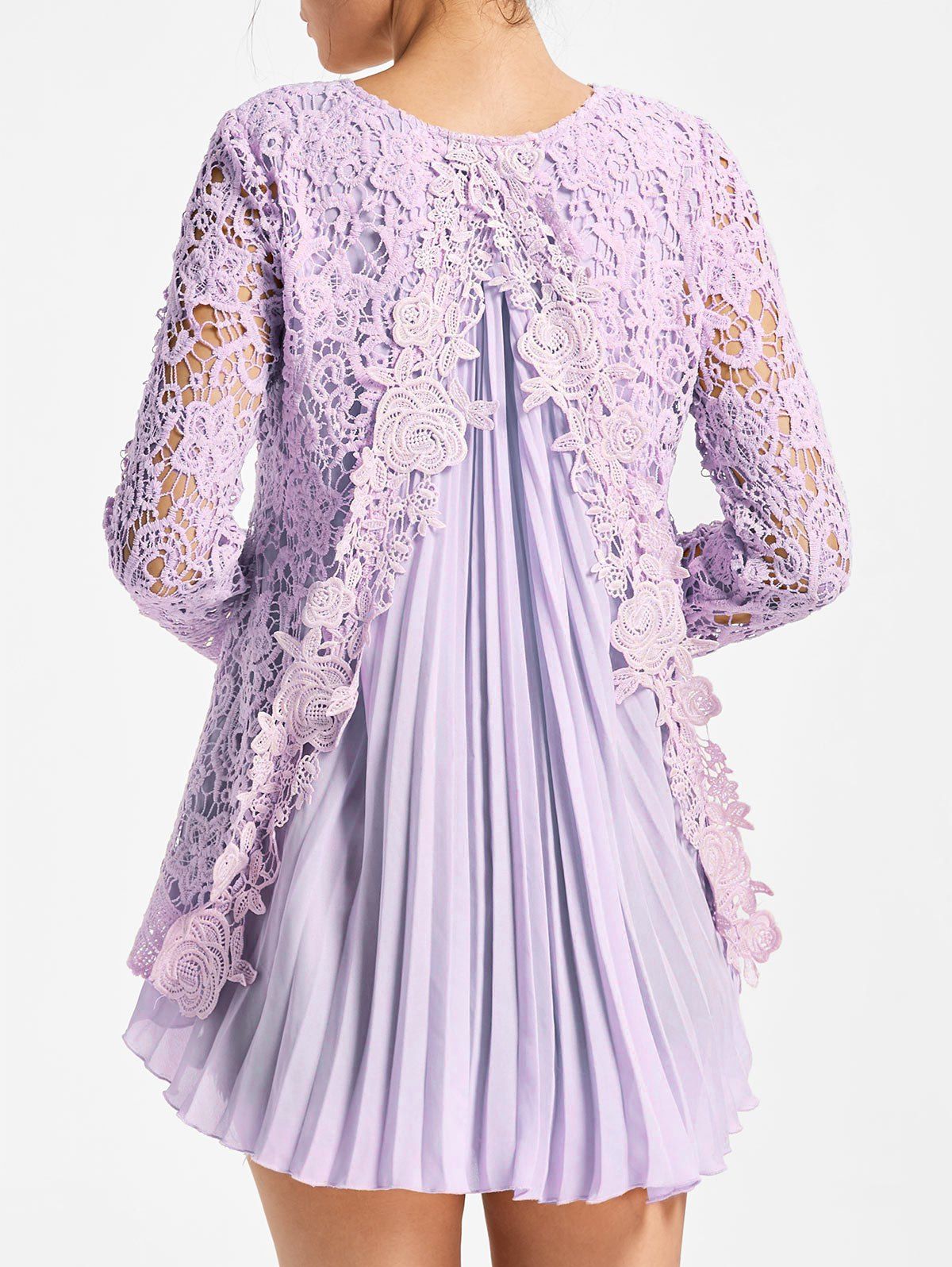 

High Low Pleated Lace Blouse, Light purple