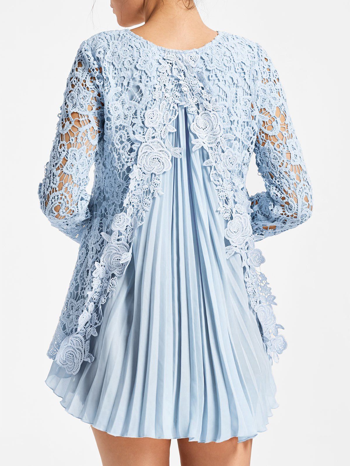 

High Low Pleated Lace Blouse, Light blue