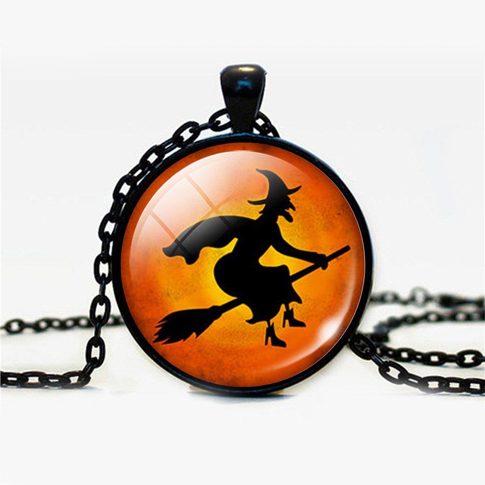 

Halloween Devil Sorceress Round Pendant Necklace, Black