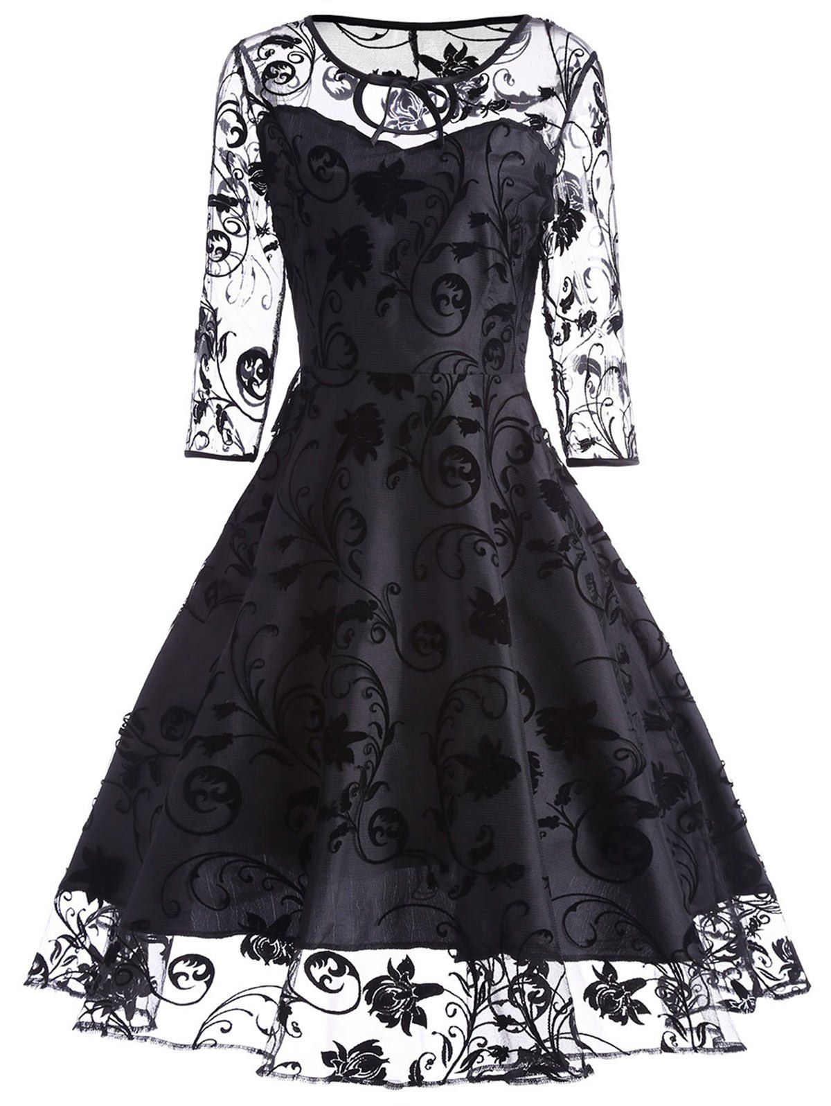 

Sheer Sleeve Keyhole Lace Vintage Dress, Black