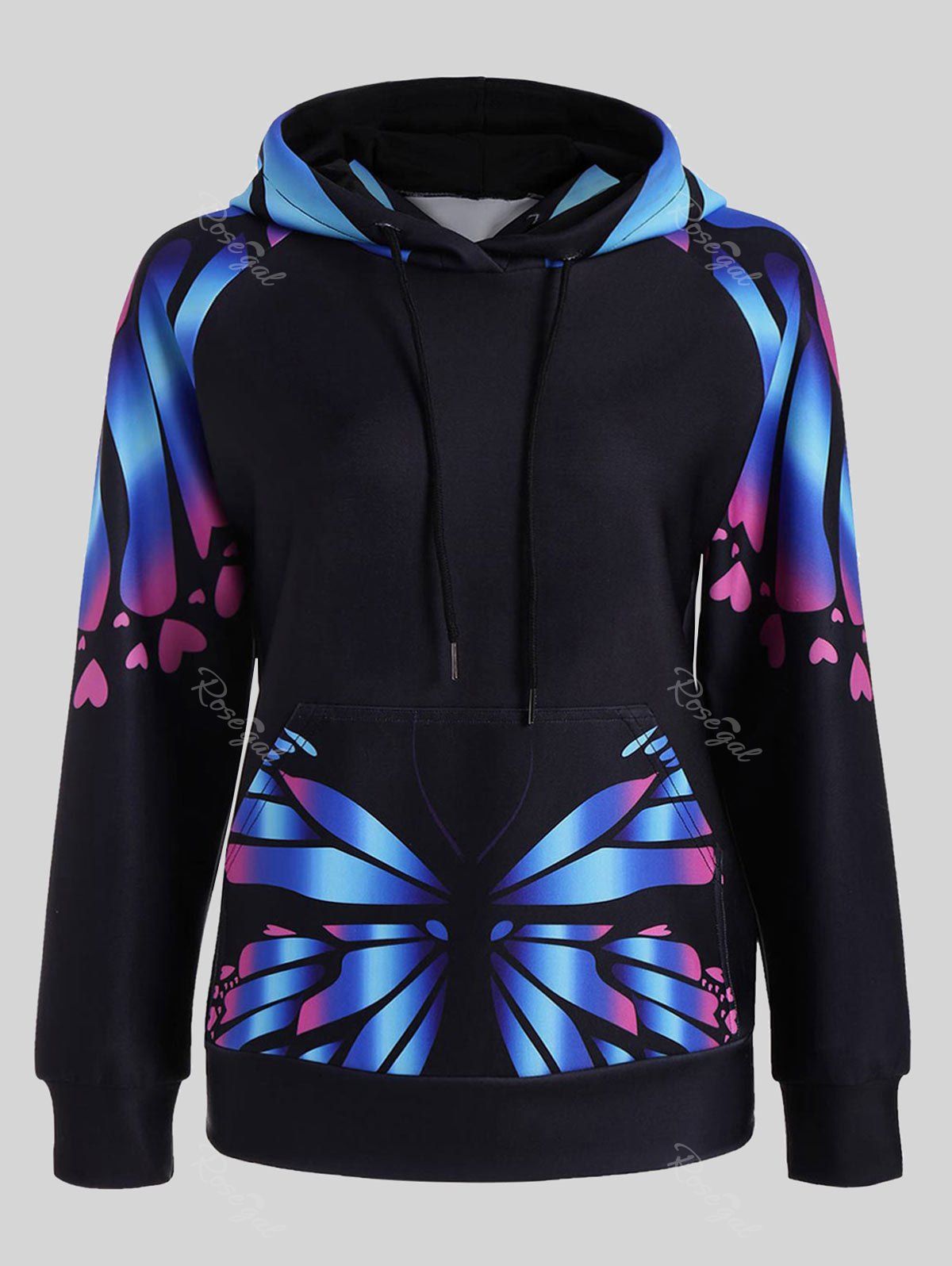 

Plus Size Butterfly Print Kangaroo Hoodie, Blue