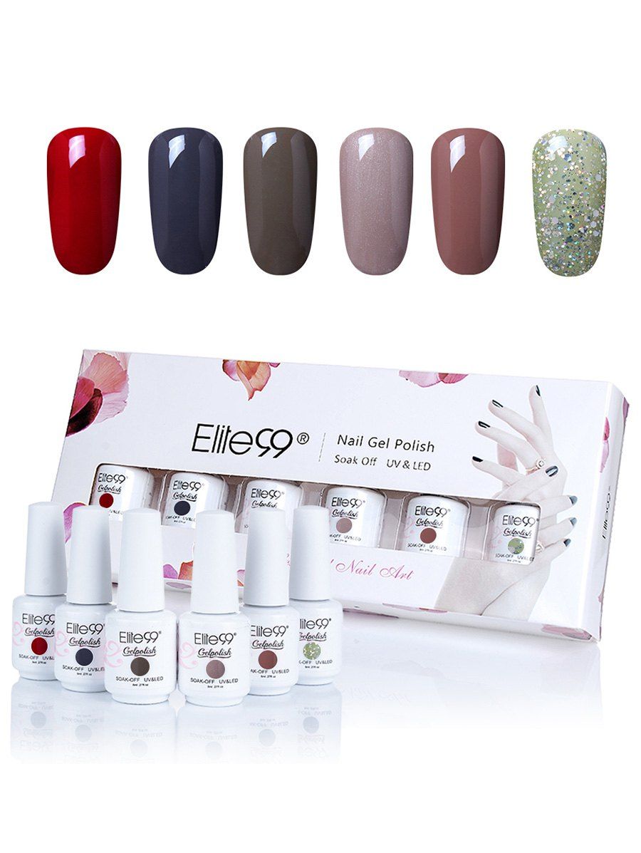 

Elite99 6 Colors Soak Off Gel Polish Lacquer UV LED Nail Set, #01