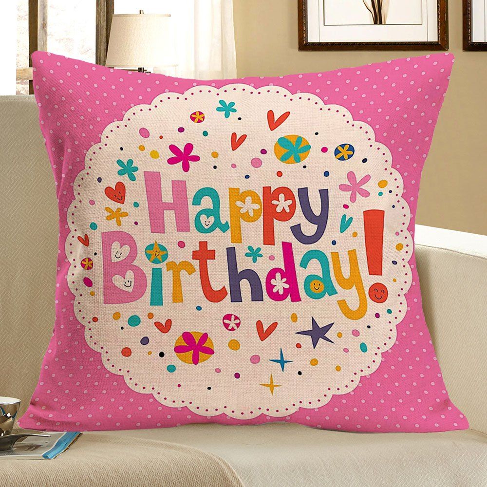 

Linen Happy Birthday Printed Pillow Case, Colorful