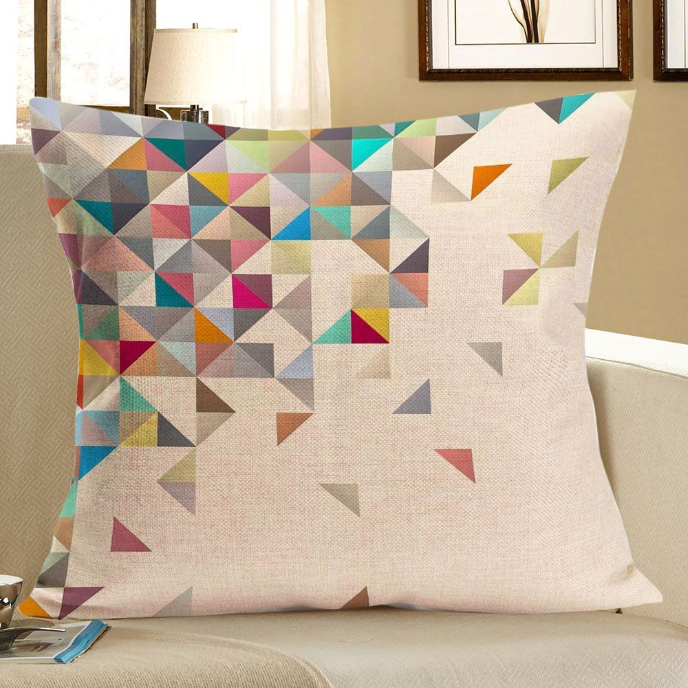 

Home Decor Geometric Printed Linen Pillow Case, Colorful