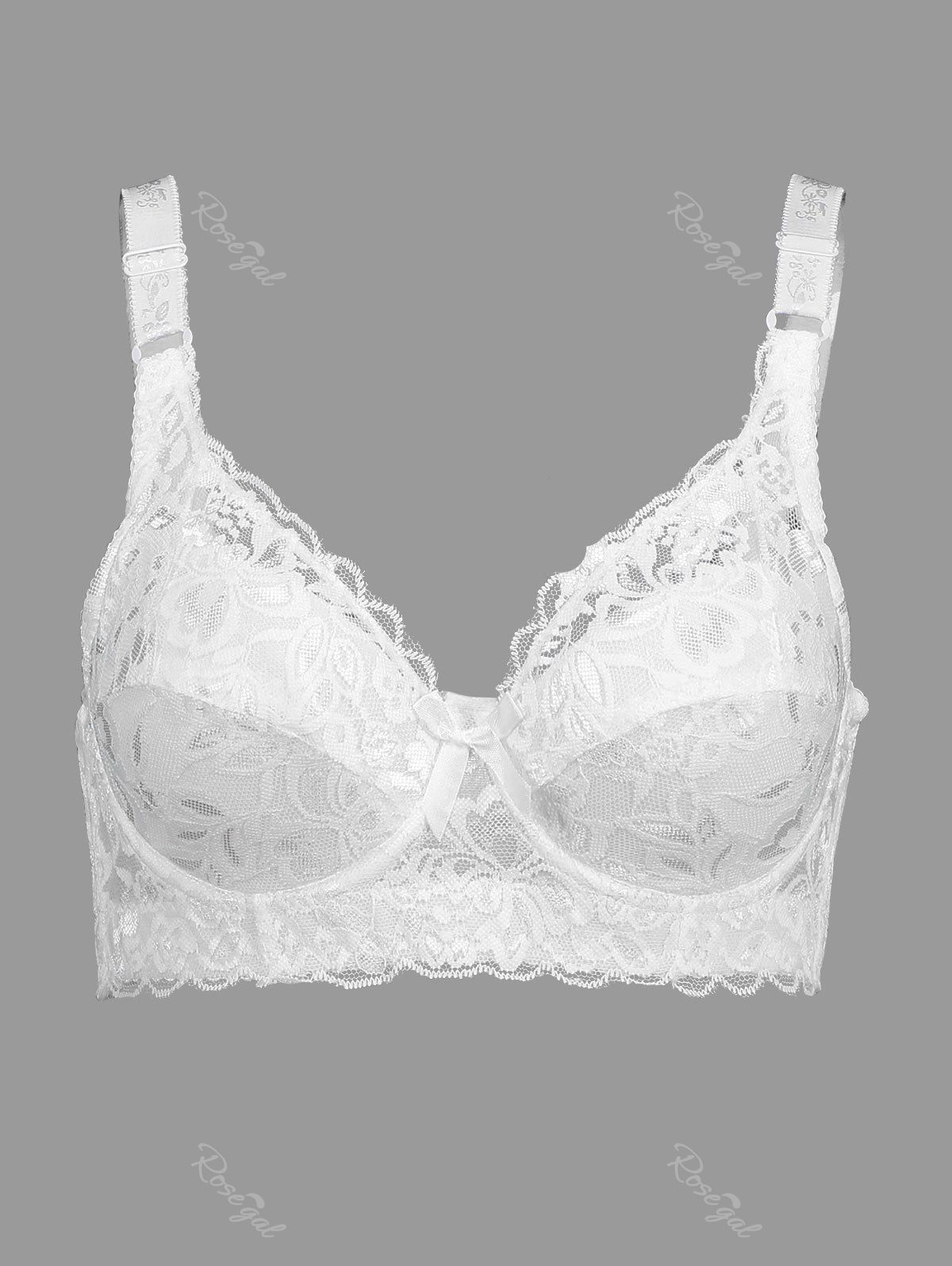 

Plus Size Bowknot Lace Panel Unlined Underwire Bra, White