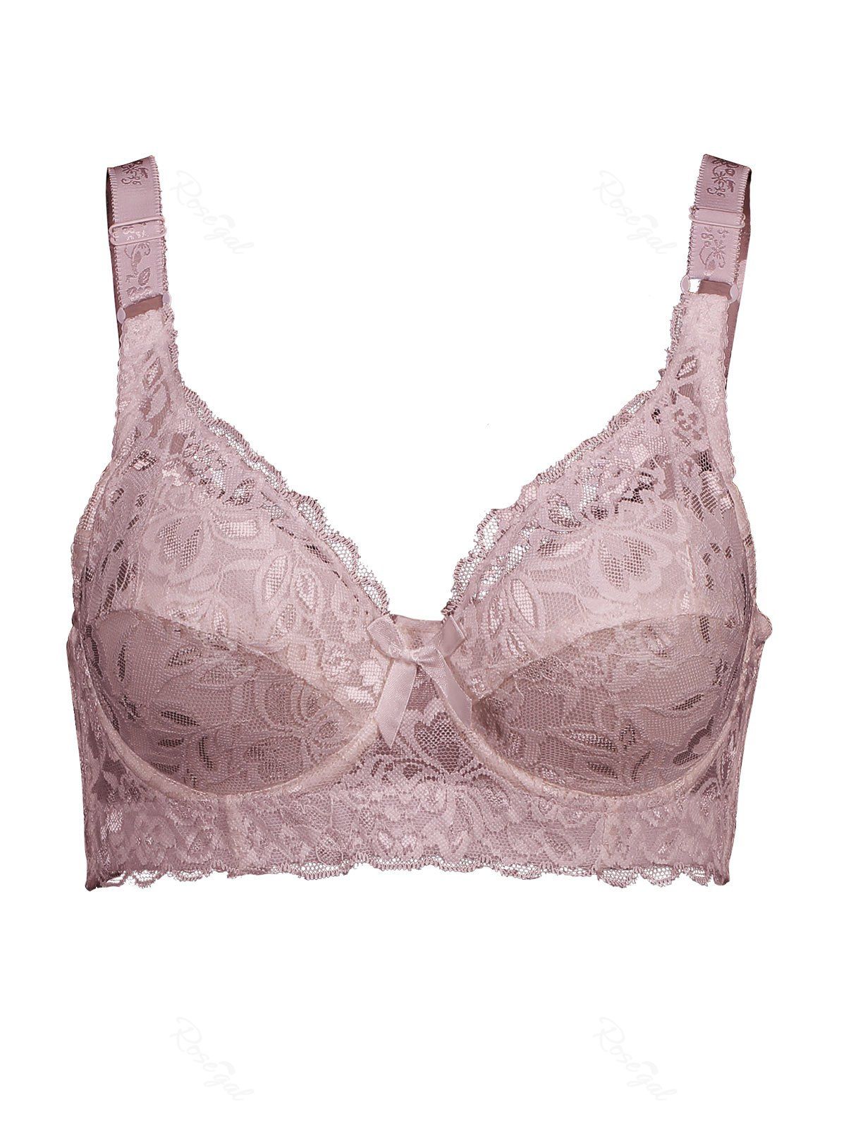 

Plus Size Bowknot Lace Panel Unlined Underwire Bra, Russet-red