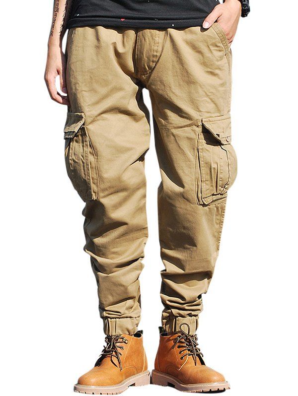 2019 zipper fly plus size pockets flocking cargo pants