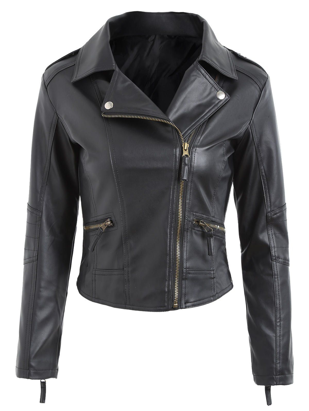 [20% OFF] Zipper Fly Faux Leather Biker Jacket | Rosegal