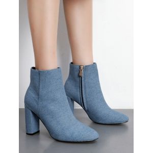 chunky heel denim boots