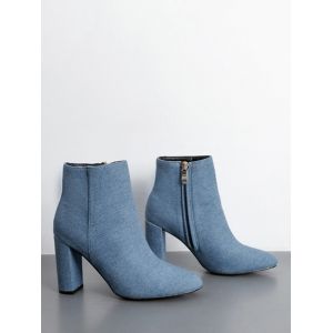 chunky heel denim boots
