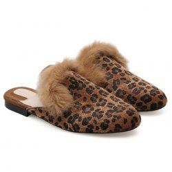 Faux Fur Leopard Mules Shoes - BROWN LEOPARD 39