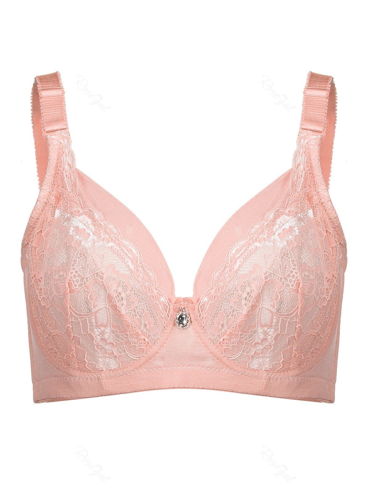 [25 Off] Plus Size Unlined Underwire Floral Lace Bra Rosegal