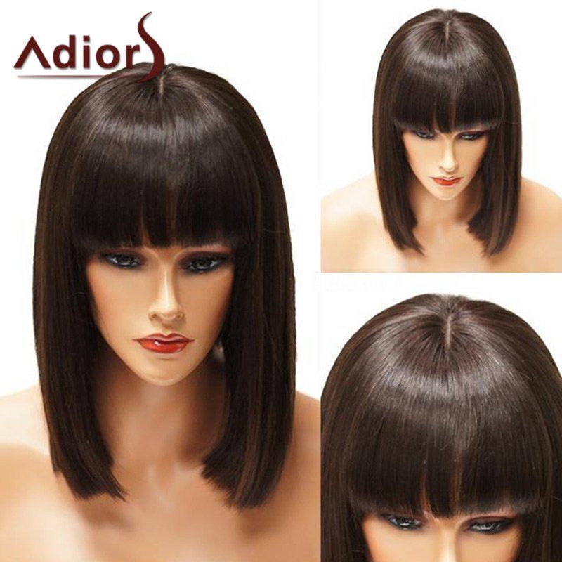 

Adiors Short Neat Bang Straight Blunt Bob Synthetic Wig, Brown