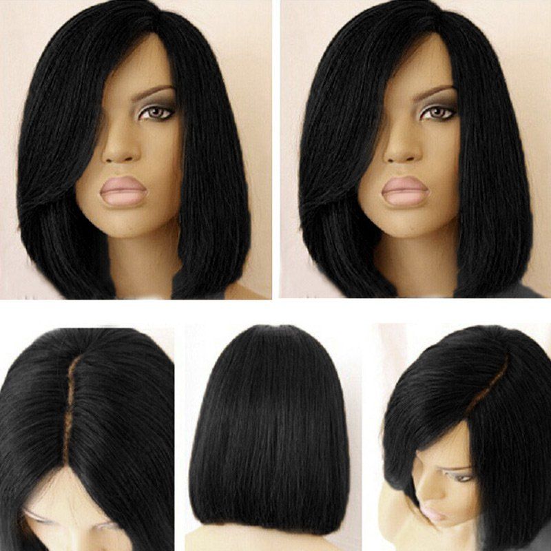 

Short Side Part Dark Root Colormix Straight Bob Synthetic Wig, Black