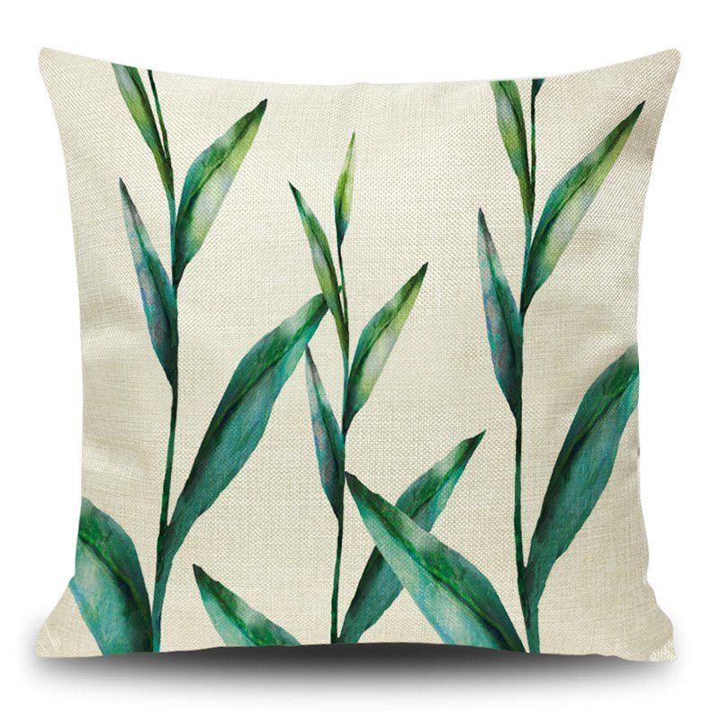 

Leaf Print Decorative Linen Pillow Case, Blackish green