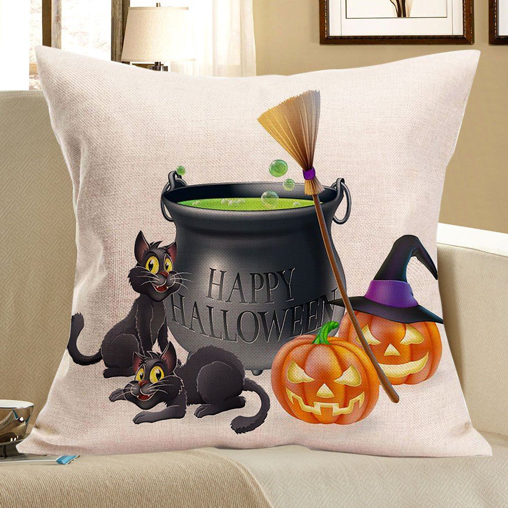 

Halloween Cats Pumpkins Happy Party Printed Pillow Case, Colorful