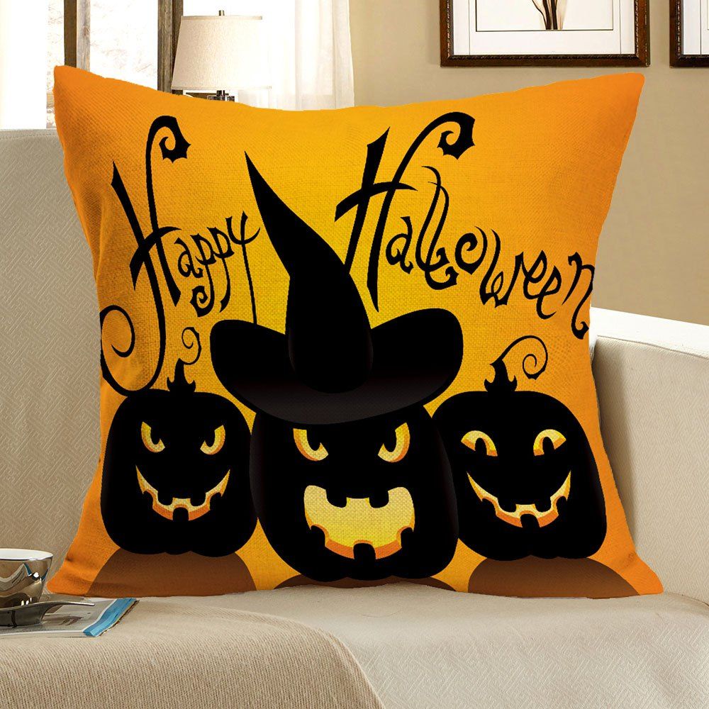 

Halloween Pumpkin Skulls Pattern Square Pillow Case, Black and orange