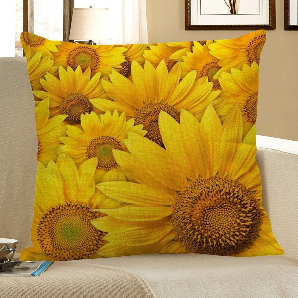 

Multi Sunflowers Pattern Square Pillow Case, Yellow