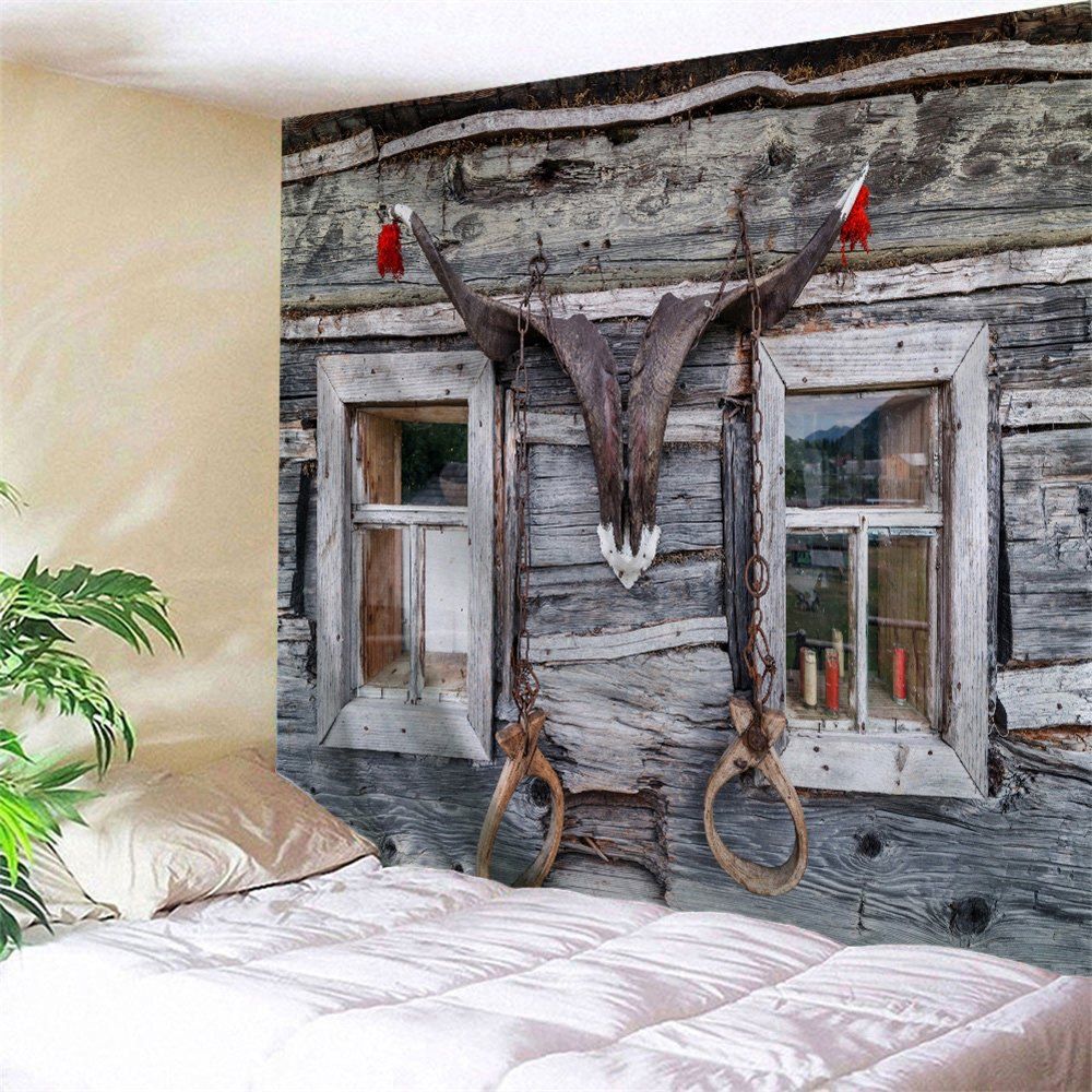 

Wood Window Oxhorn Wall Decor Tapestry, Gray