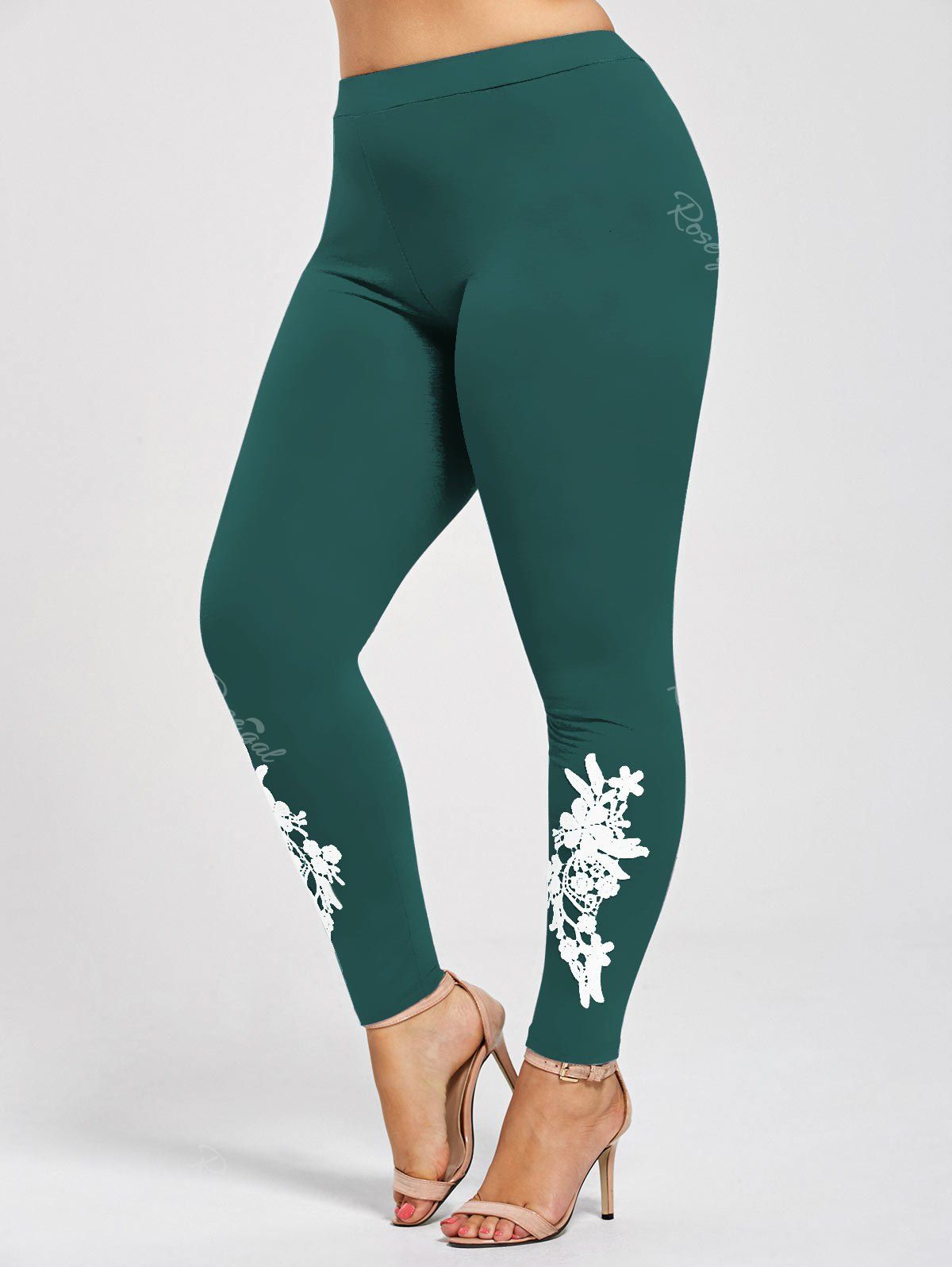 

Plus Size Appliqued Skinny Jersey Leggings, Jade green