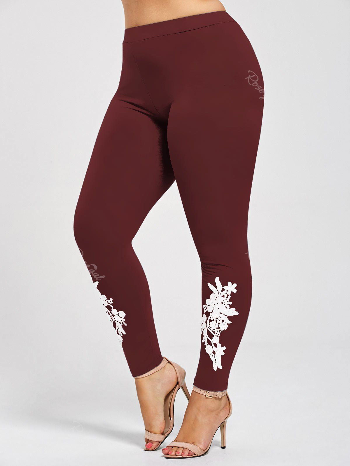 

Plus Size Appliqued Skinny Jersey Leggings, Wine red