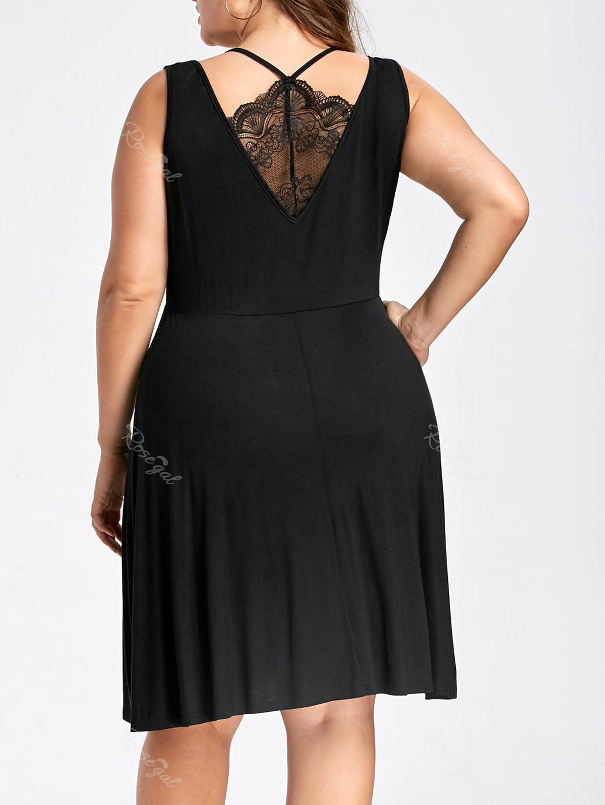 

Plus Size Sleeveless Lace Trim Skater Dress, Black