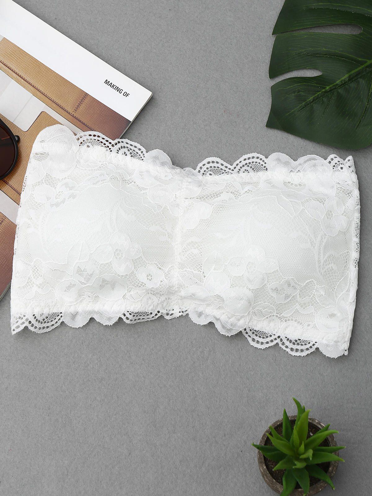 

Lace Scalloped Tube Bra, White