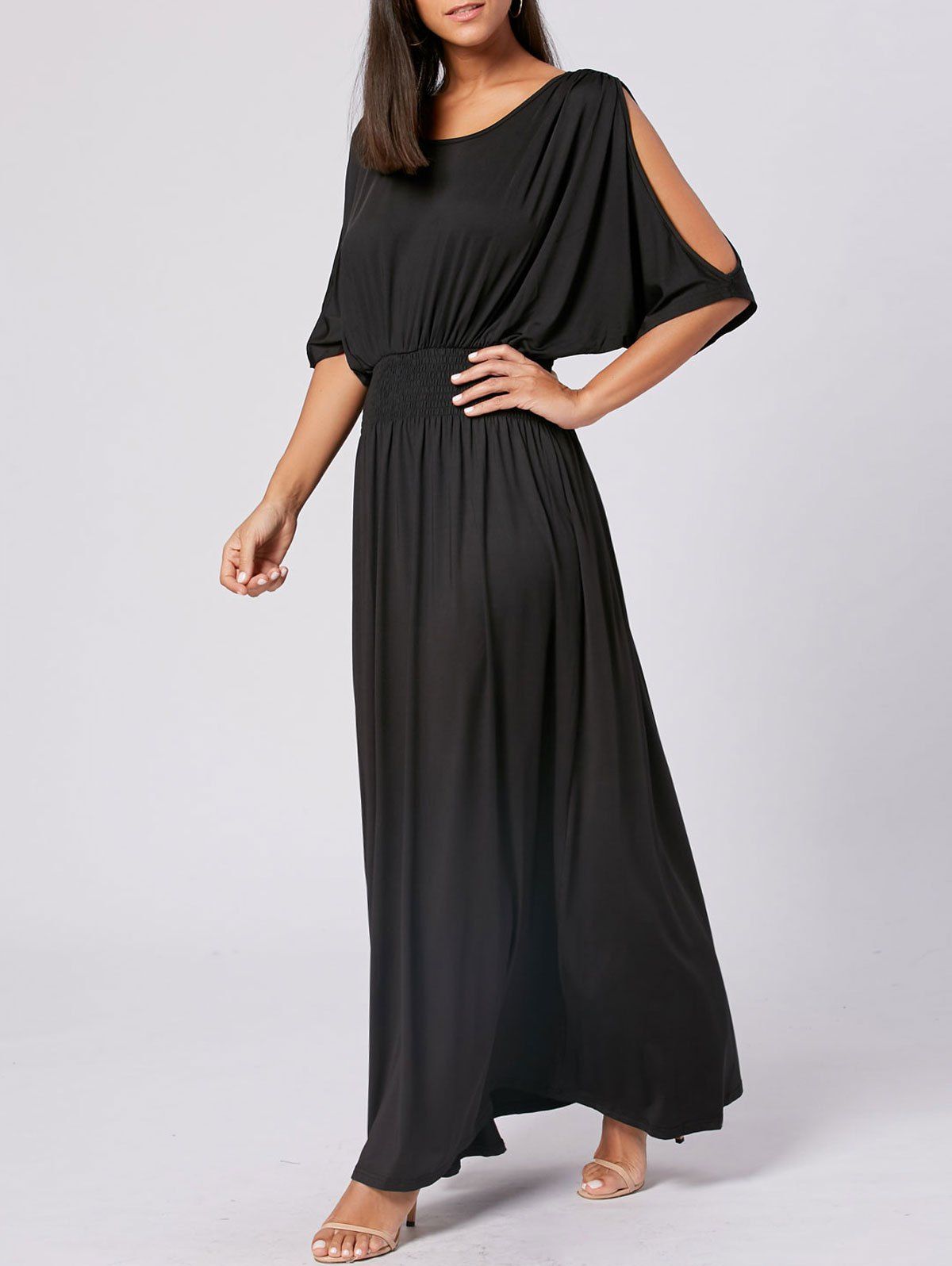 

High Waist Slit Sleeve Maxi Party Dress, Black