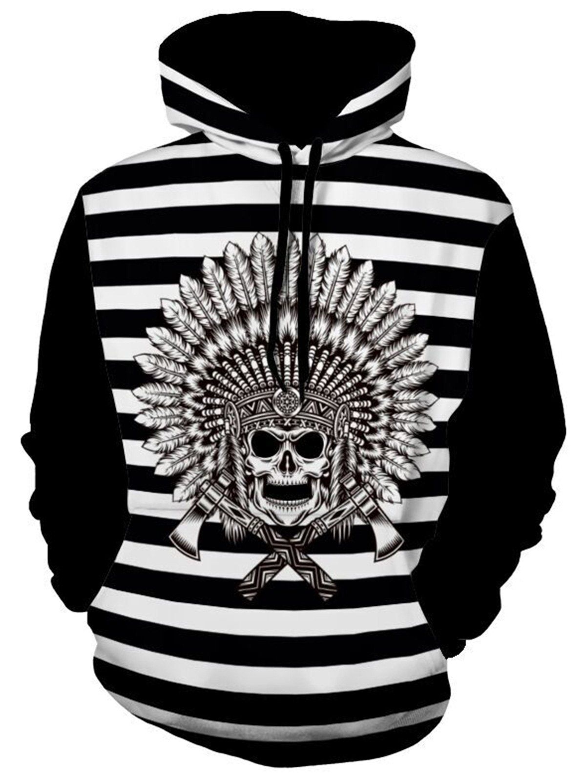 [36 OFF] Skull Print Stripe Pullover Hoodie Rosegal