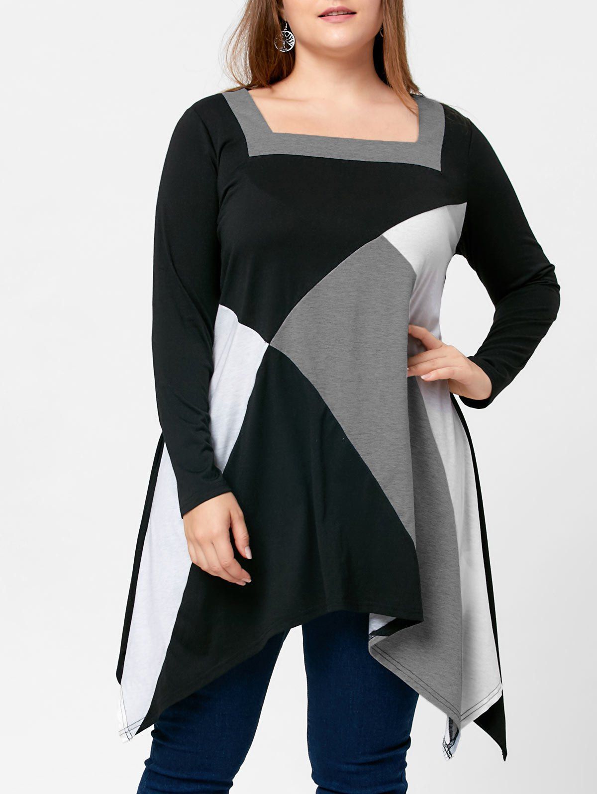 

Plus Size Square Neck Handkerchief T-shirt, Black