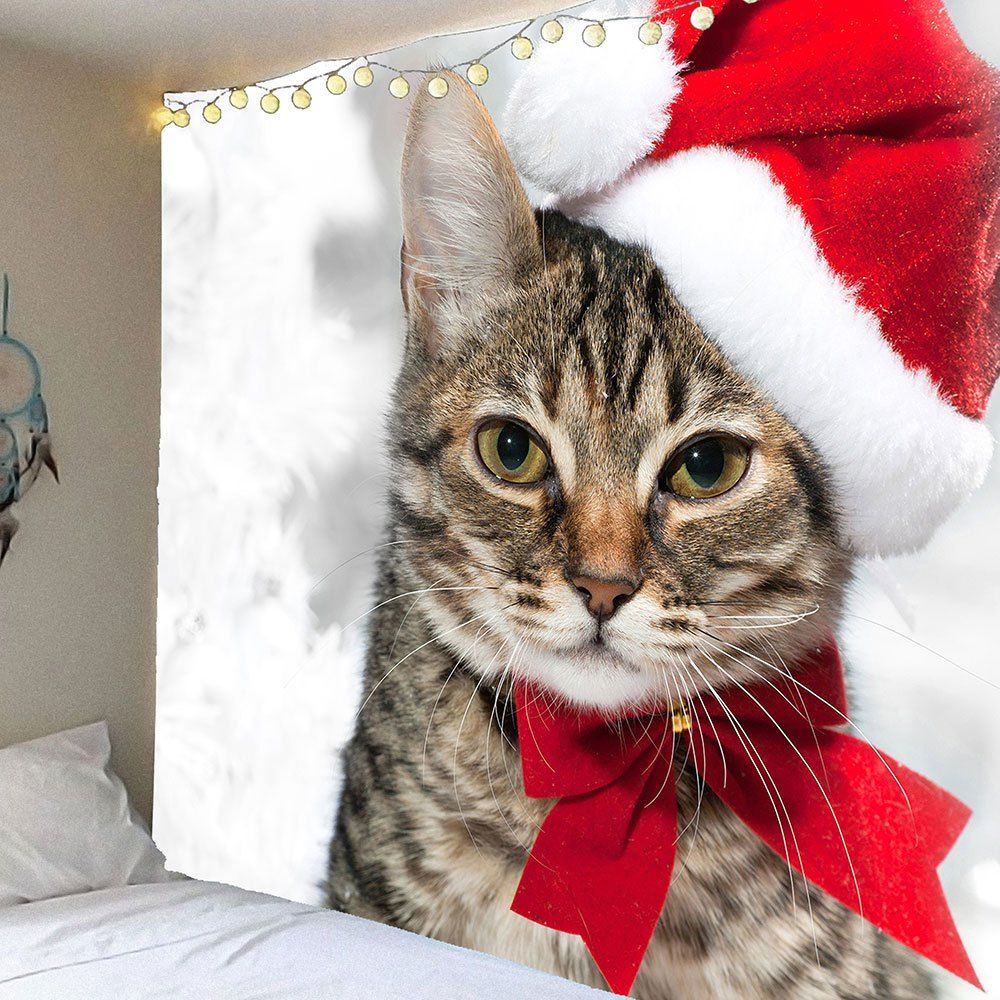 

Waterproof Christmas Cat Pattern Wall Hanging Tapestry, Colorful